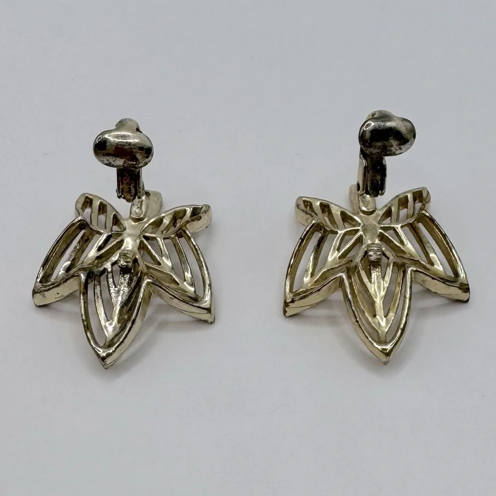 CORO Vintage Gold-Tone Crystal & Enamel Leaf Clip-On Earrings